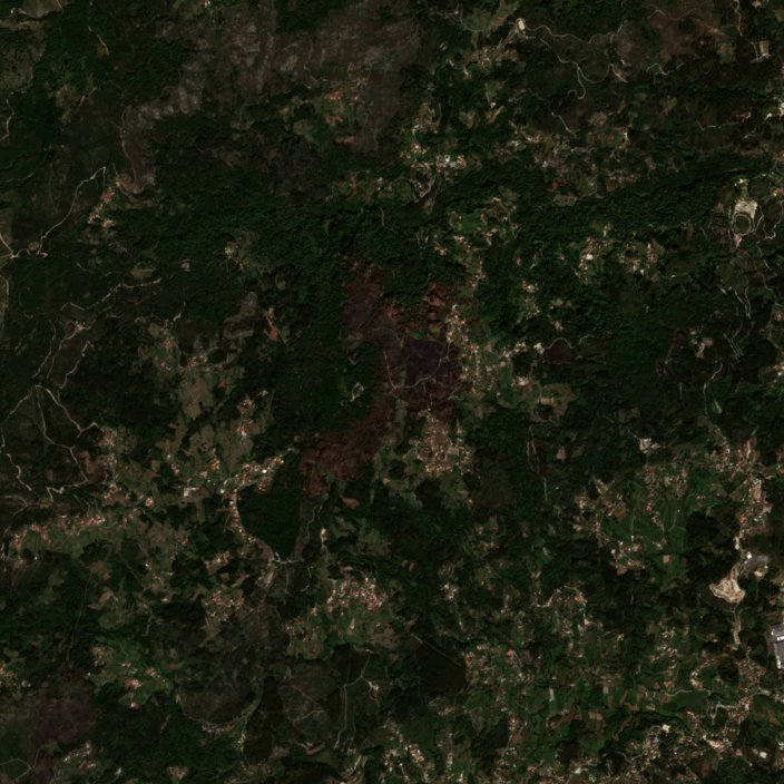 Leégett erdő Portugália — Sentinel-2 műholdfelvétel, 2026-09-25