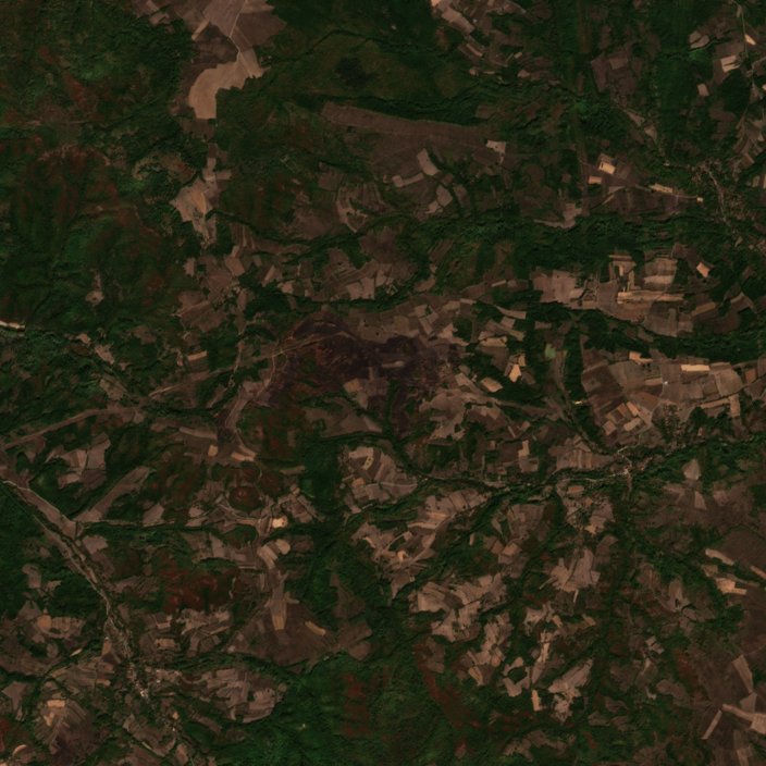 A Boljevac térségében pusztító tűz leégett területe műholdról, 2026. október 1.