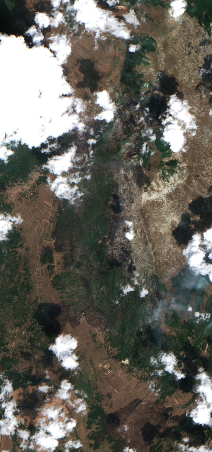 Leégett erdő Bosznia-Hercegovina — Sentinel-2 műholdfelvétel, 2026-08-16
