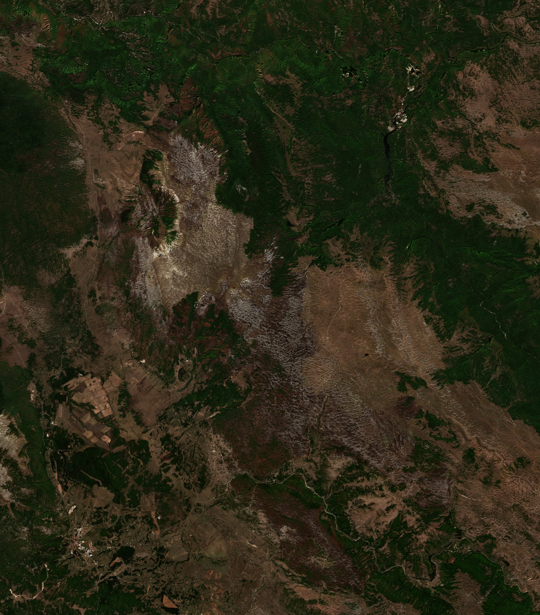 Leégett erdő Bosznia-Hercegovina — Sentinel-2 műholdfelvétel, 2026-09-27