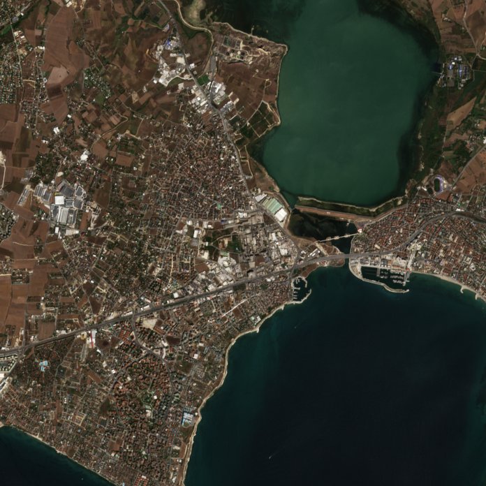 A Büyükçekmece térségében pusztító tűz leégett területe műholdról, 2026. szeptember 5.