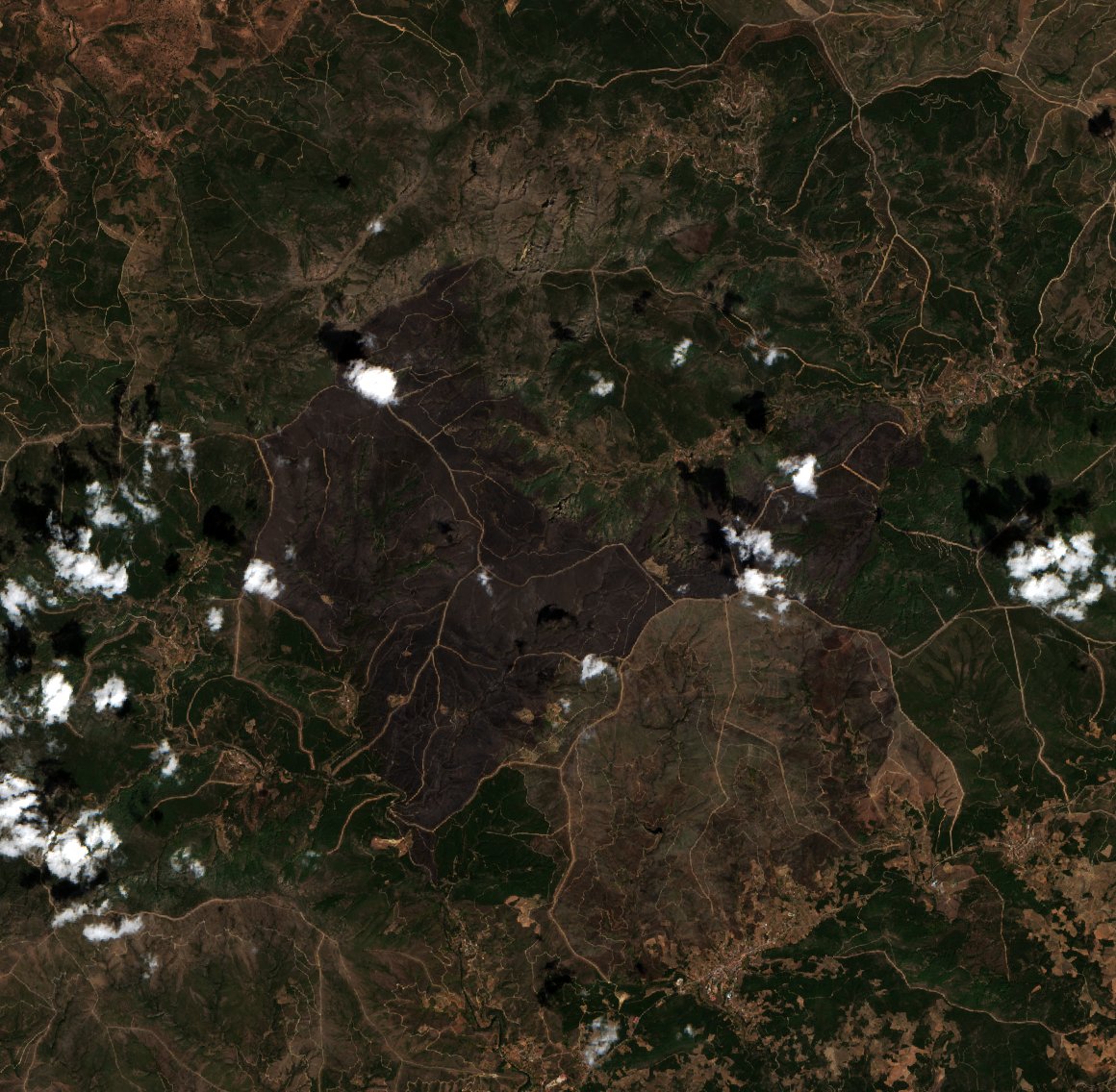 Leégett terület műholdról — Casares de las Hurdes