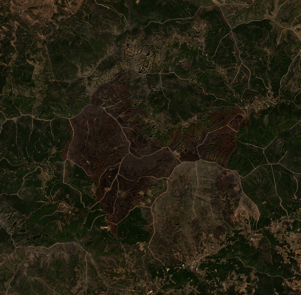 A Caminomorisco térségében pusztító tűz leégett területe műholdról, 2026. szeptember 25.