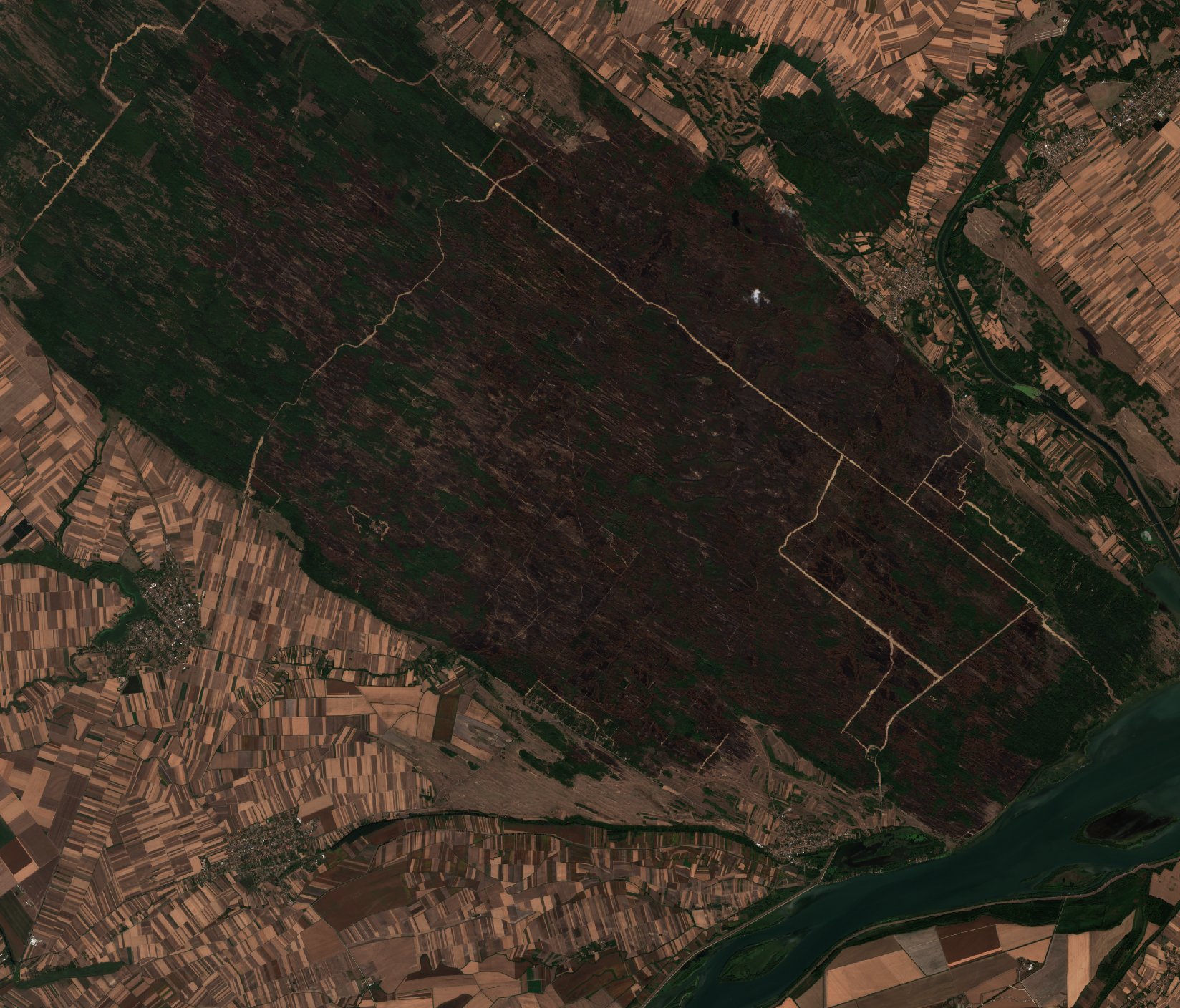 Leégett erdő Szerbia — Sentinel-2 műholdfelvétel, 2026-09-27
