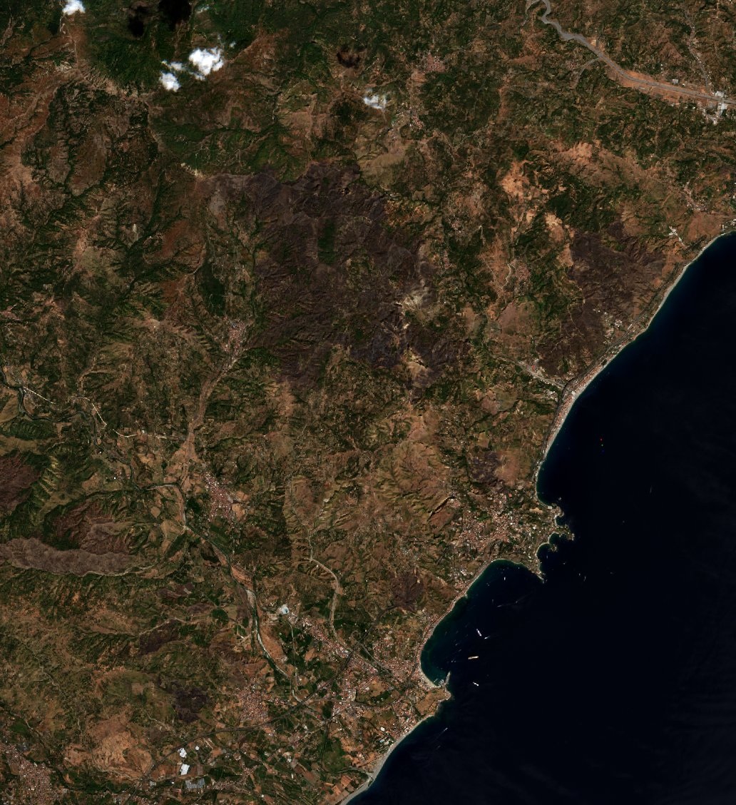 A Graniti térségében pusztító tűz leégett területe műholdról, 2026. szeptember 8.
