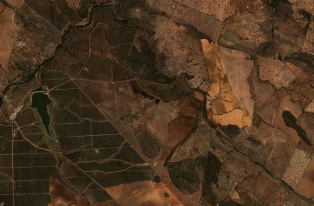 Leégett terület műholdról — Granja de Torrehermosa