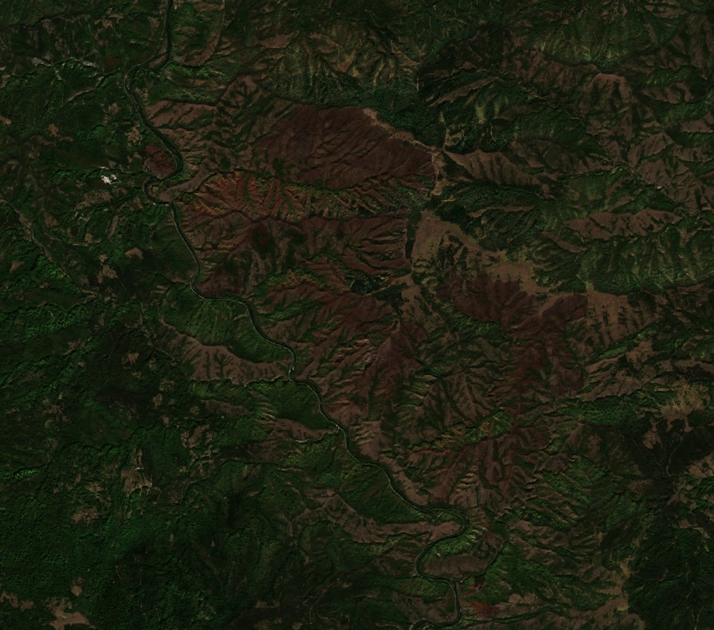 A Kraljevo térségében pusztító tűz leégett területe műholdról, 2026. október 2.
