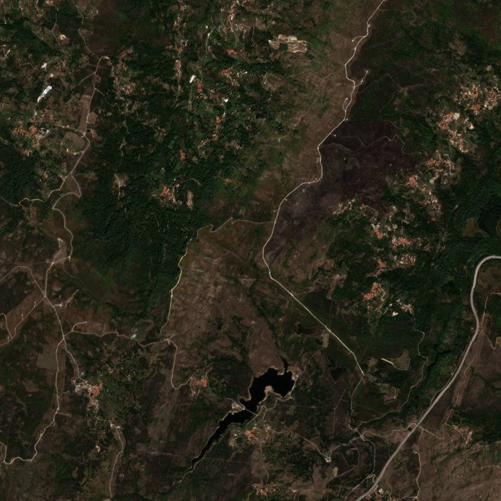 A Lamego térségében pusztító tűz leégett területe műholdról, 2026. szeptember 20.