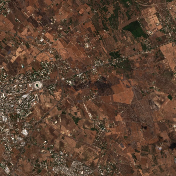 Leégett terület műholdról — Lecce
