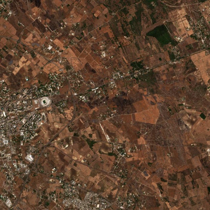 Leégett terület műholdról — Lecce