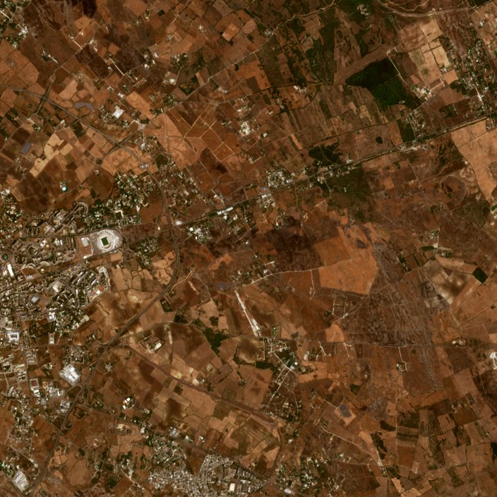 Leégett terület műholdról — Lecce