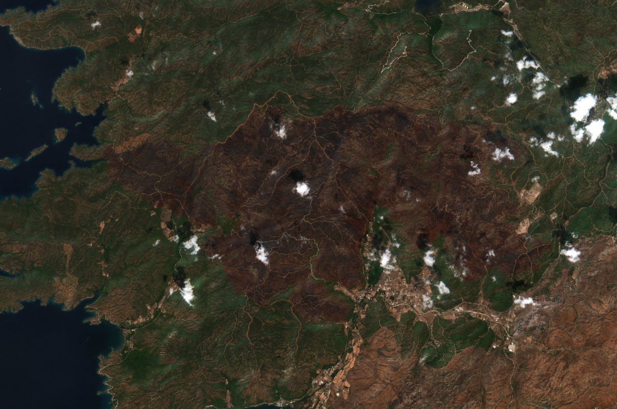 Leégett terület műholdról — Marmaris