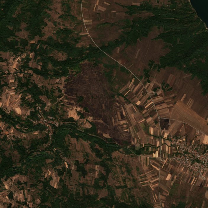 A Negotin térségében pusztító tűz leégett területe műholdról, 2026. október 1.