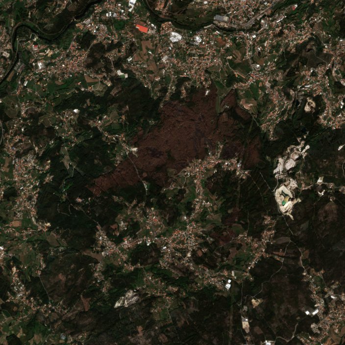 Leégett erdő Portugália — Sentinel-2 műholdfelvétel, 2026-09-25