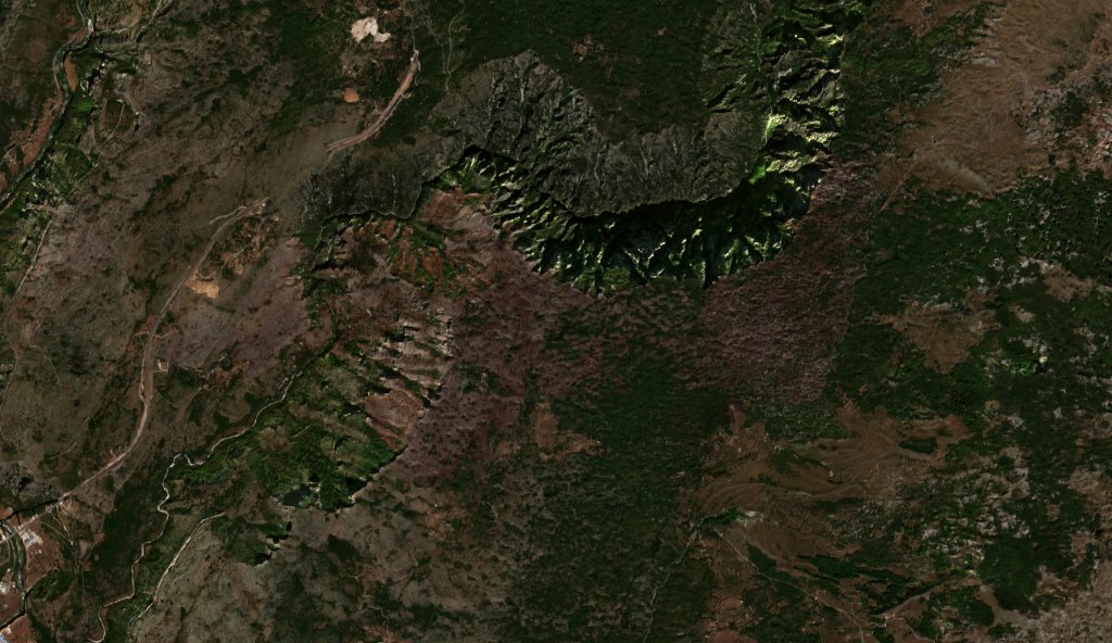 Leégett erdő Montenegró — Sentinel-2 műholdfelvétel, 2026-09-27