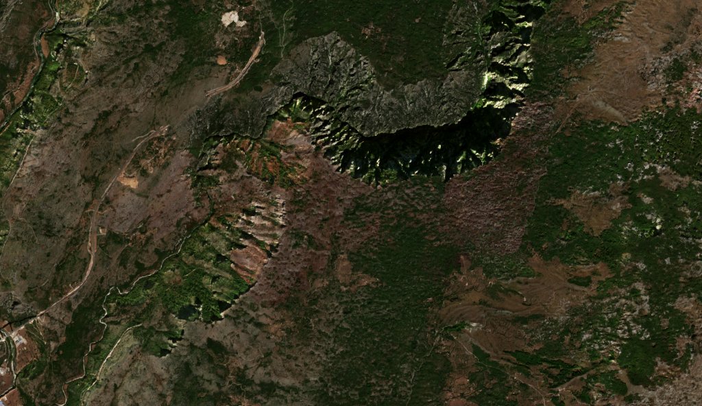 A Podgorica térségében pusztító tűz leégett területe műholdról, 2026. október 2.