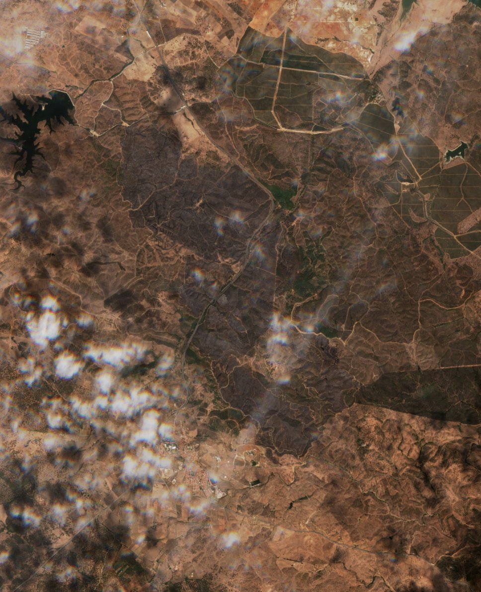 Leégett erdő Portugália — Sentinel-2 műholdfelvétel, 2026-09-27