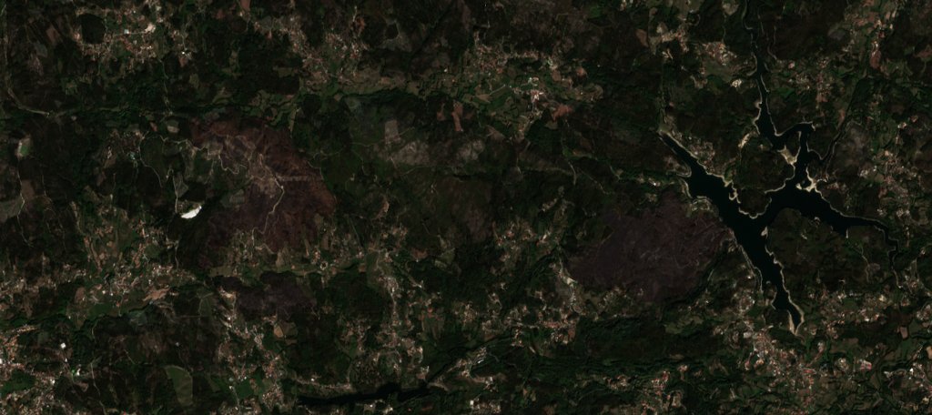 A Póvoa de Lanhoso térségében pusztító tűz leégett területe műholdról, 2026. szeptember 23.