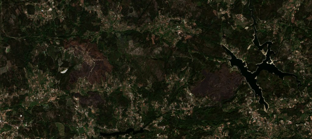 Leégett erdő Portugália — Sentinel-2 műholdfelvétel, 2026-09-25