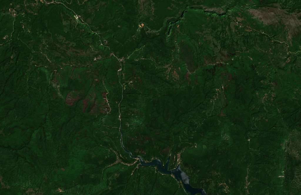 A Prozor térségében pusztító tűz leégett területe műholdról, 2020. május 22.