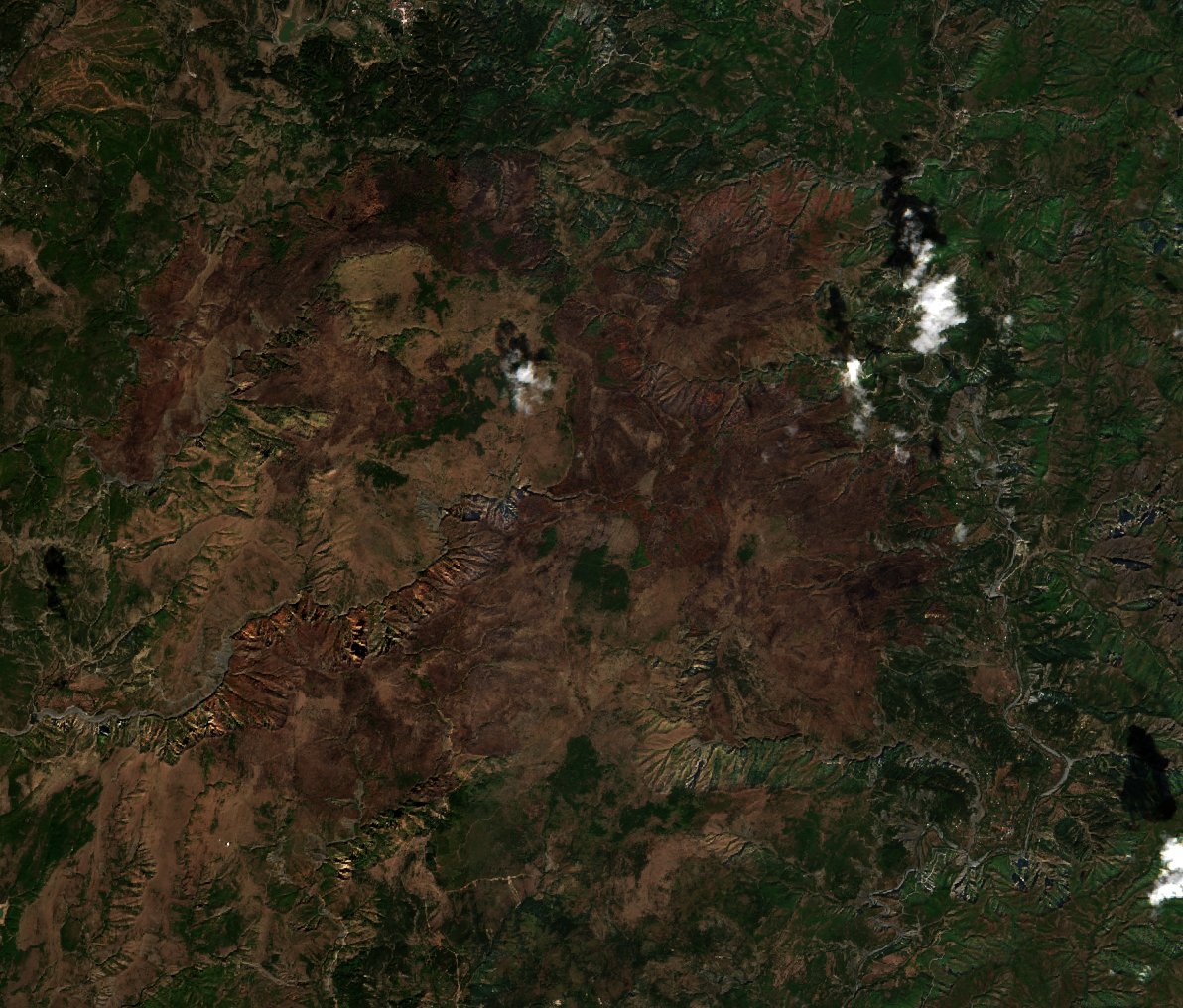 Leégett erdő Albánia — Sentinel-2 műholdfelvétel, 2026-09-27
