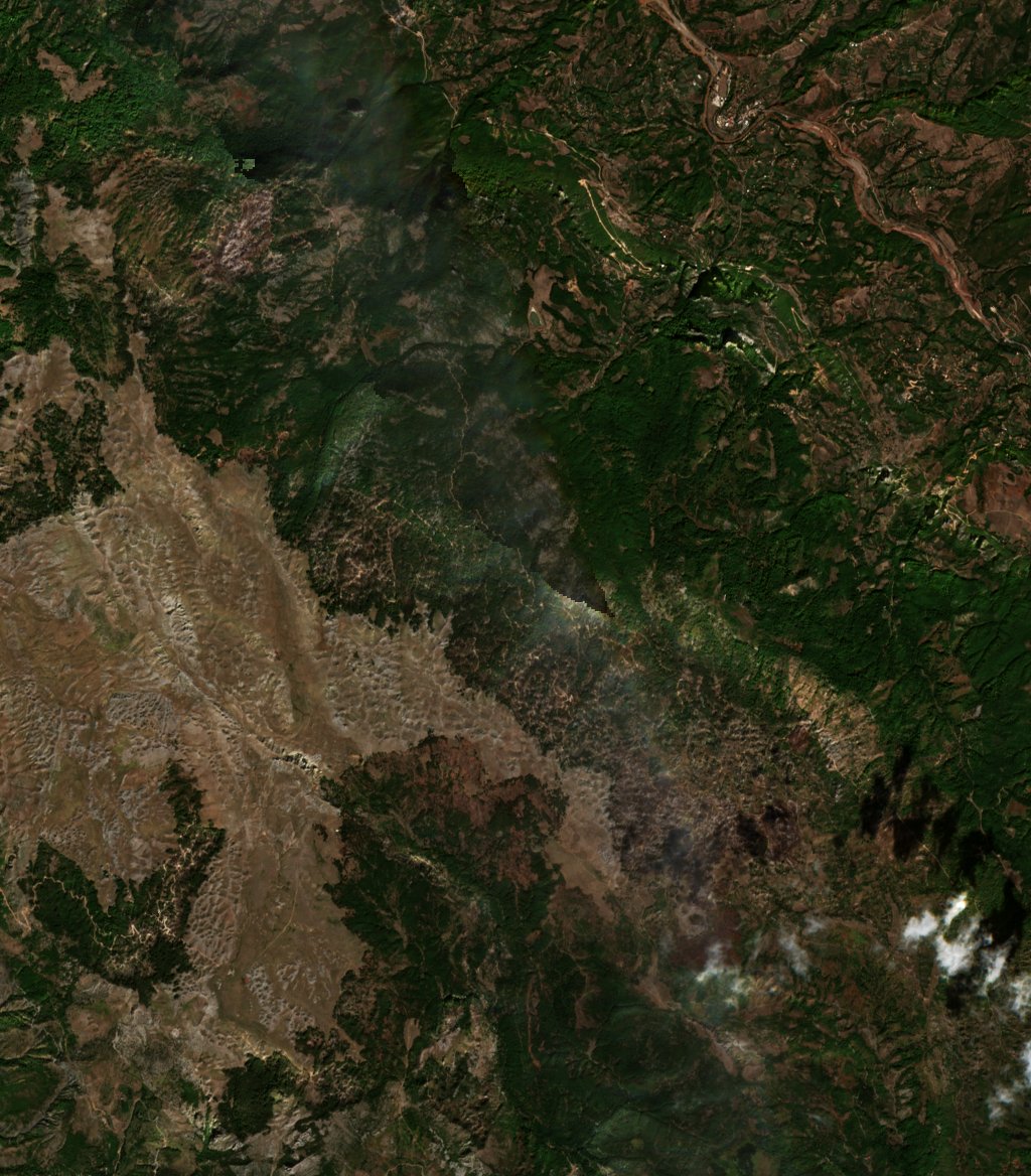 Leégett erdő Albánia — Sentinel-2 műholdfelvétel, 2026-09-24