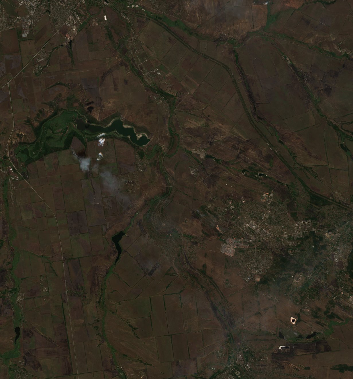 Leégett terület műholdról — Toretsk