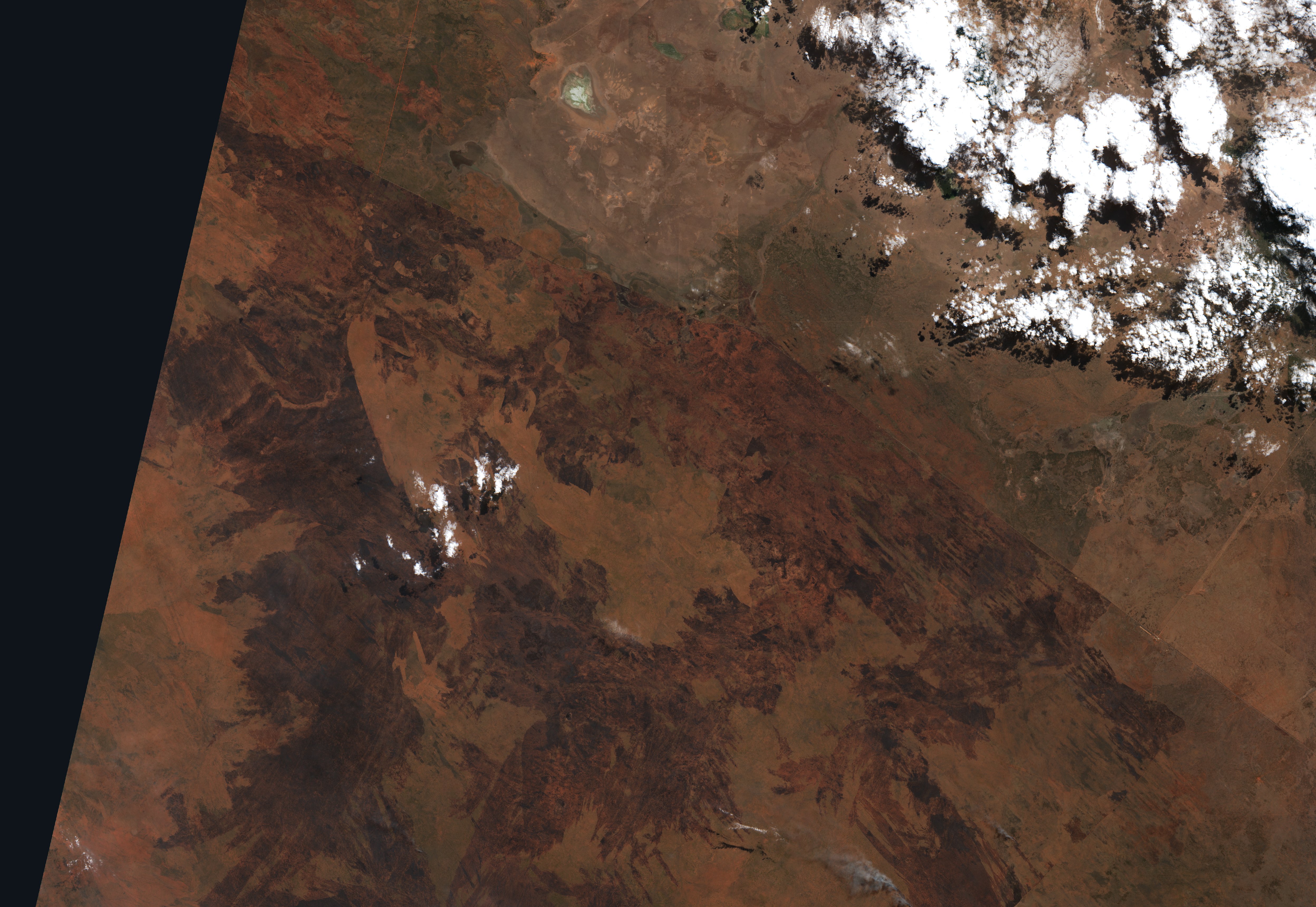 Leégett terület műholdról — Tennant Creek térségében