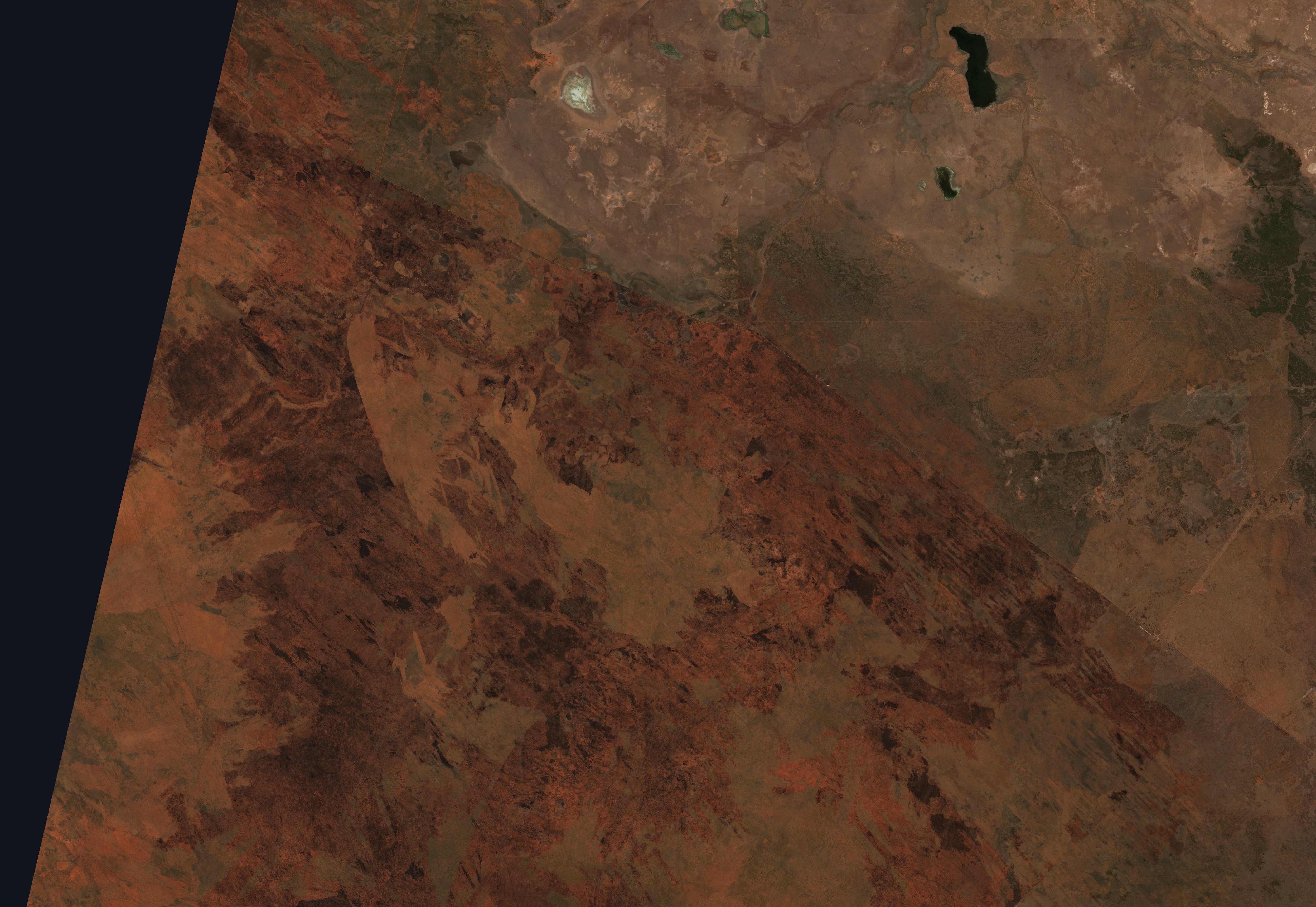 Leégett terület műholdról — Tennant Creek térségében