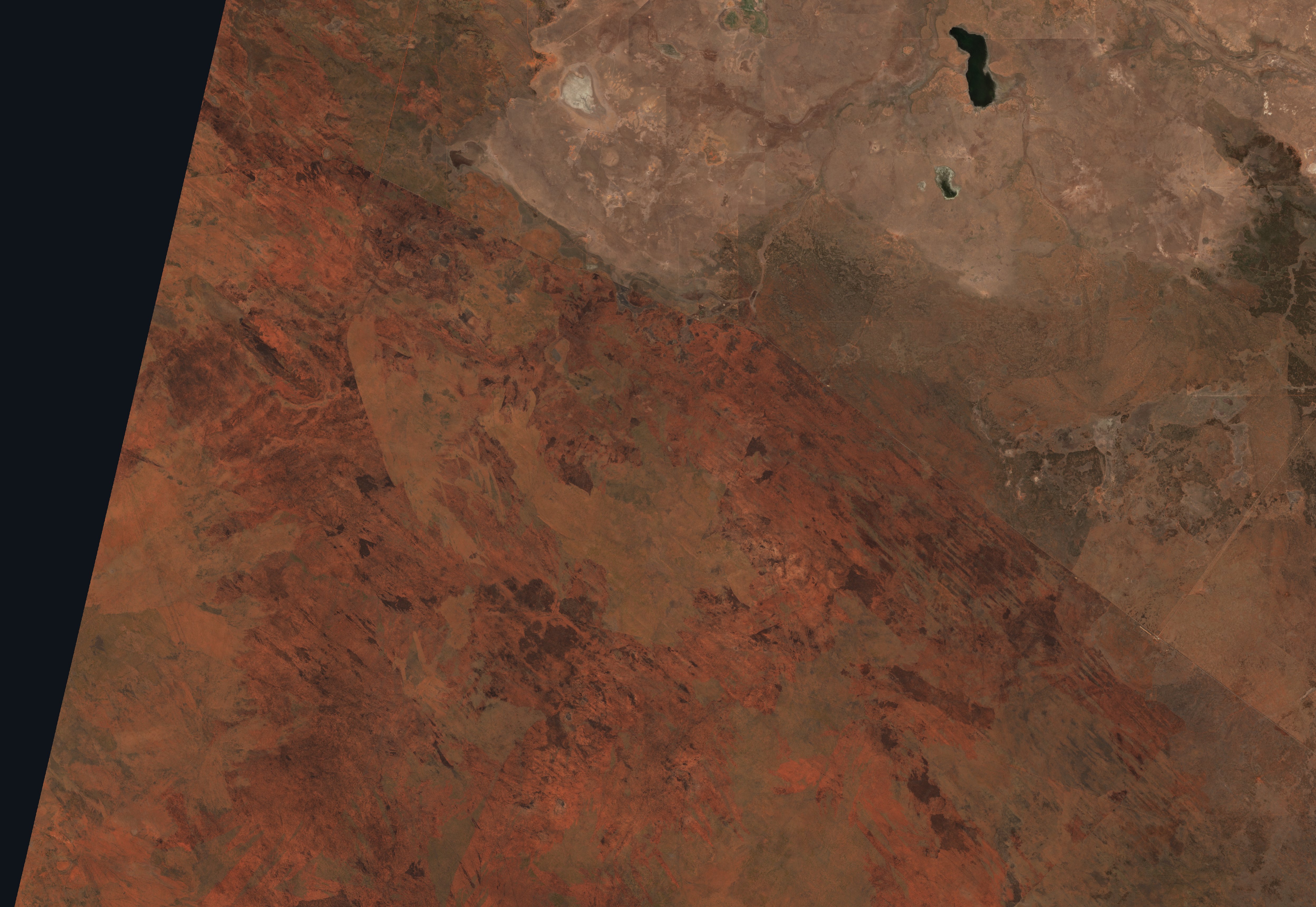 A Tennant Creek térségében pusztító tűz leégett területe műholdról, 2026. október 1.