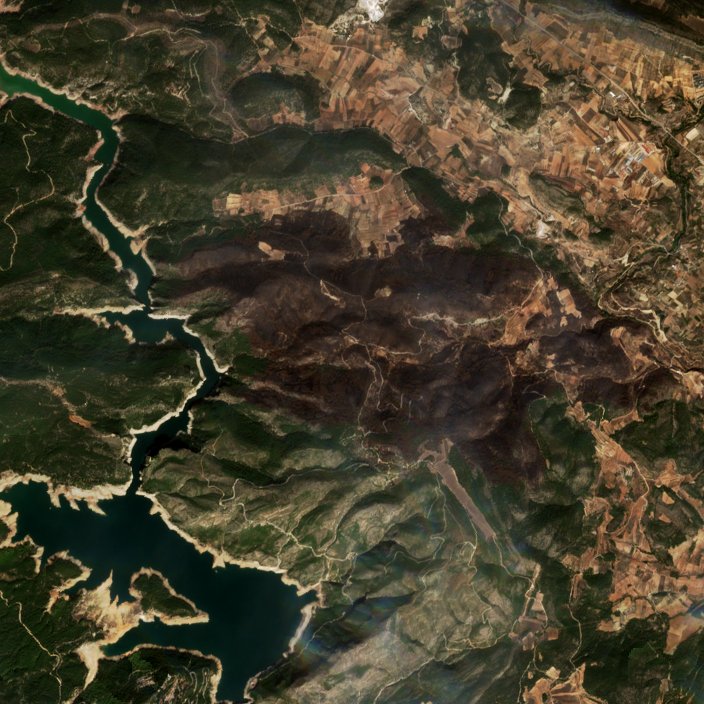 Leégett erdő Spanyolország — Sentinel-2 műholdfelvétel, 2026-09-26