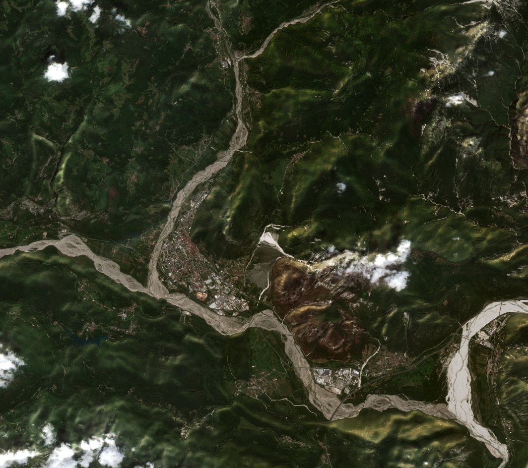 Leégett terület műholdról — Tolmezzo