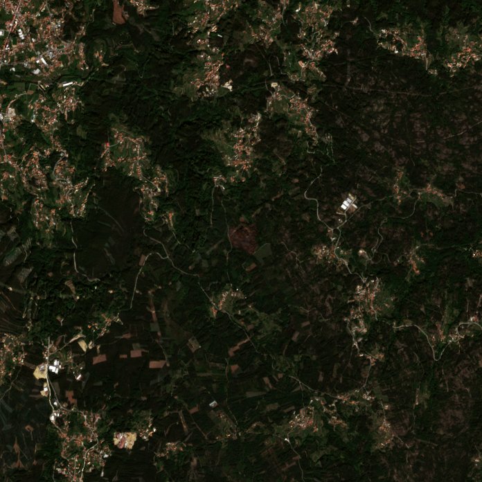 Leégett erdő Portugália — Sentinel-2 műholdfelvétel, 2026-09-25