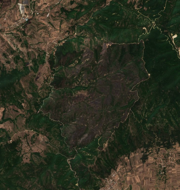 Leégett terület műholdról — Vranje