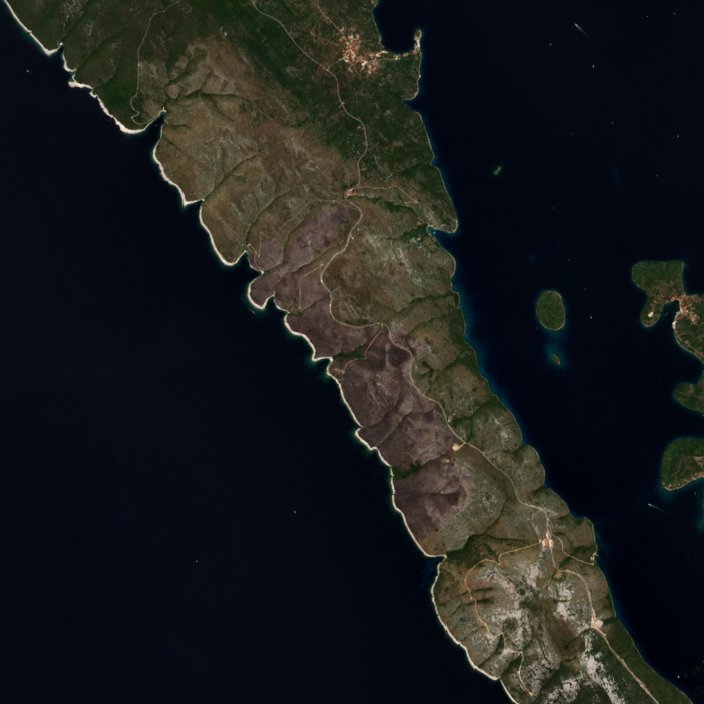 Leégett terület műholdról — Zadar