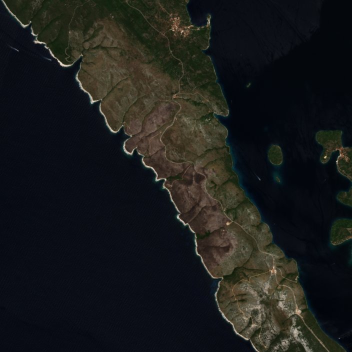 Leégett terület műholdról — Zadar