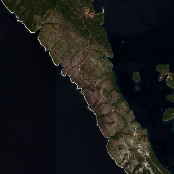 Leégett terület műholdról — Zadar