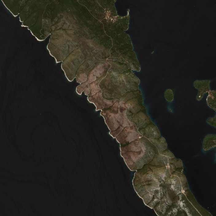 Leégett terület műholdról — Zadar