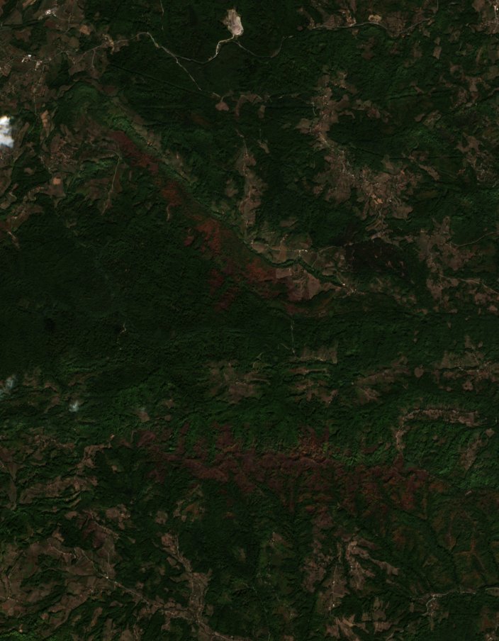 Leégett erdő Bosznia-Hercegovina — Sentinel-2 műholdfelvétel, 2026-09-27